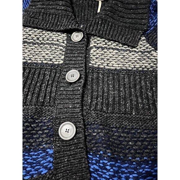 Free People Cowl V Neck Cardigan Sweater Gray Blue Lime Striped Size XS - Picture 5 of 9